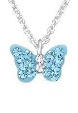 handsome silver blue crystal butterfly baby necklace